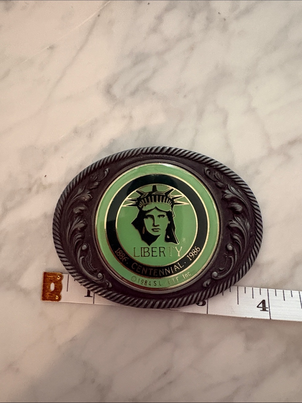 liberty Green and Black Oval Centennial Belt Buckle